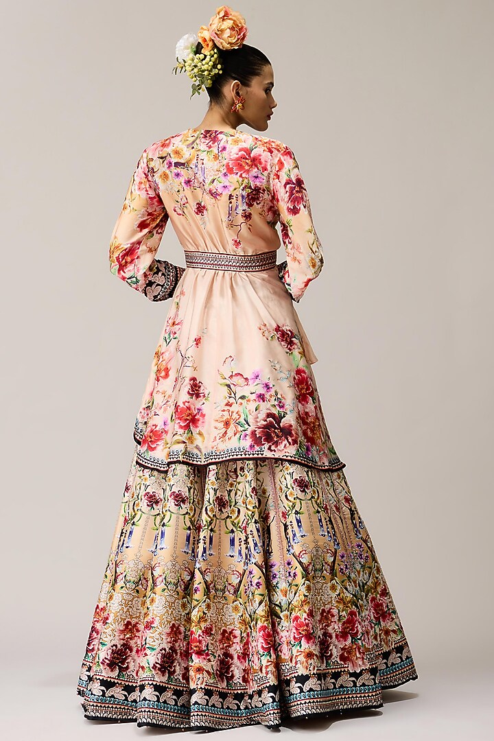 Beige Poly Dupion Crystalised Printed Skirt Set by Rajdeep Ranawat at Pernia's Pop Up Shop