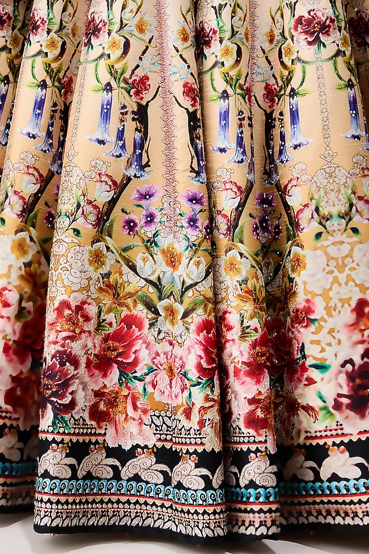 Beige Poly Dupion Crystalised Printed Skirt Set by Rajdeep Ranawat at Pernia's Pop Up Shop