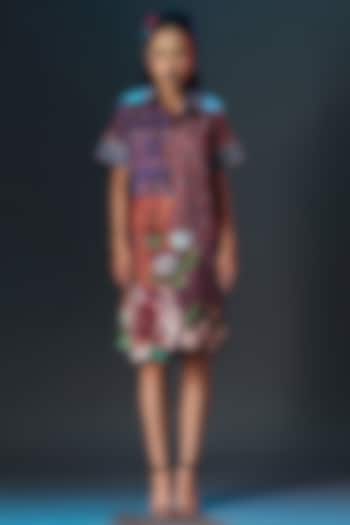 Multi-Colored Cotton Poplin Printed & Embroidered Cocktail Dress by Rajdeep Ranawat at Pernia's Pop Up Shop
