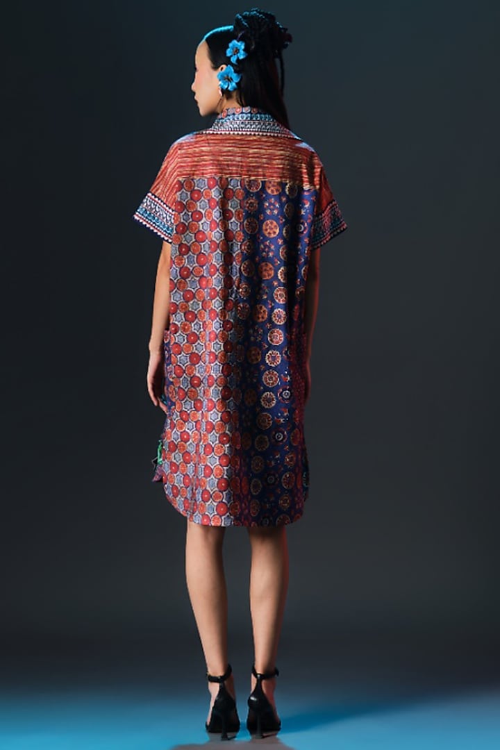 Multi-Colored Cotton Poplin Printed & Embroidered Cocktail Dress by Rajdeep Ranawat at Pernia's Pop Up Shop