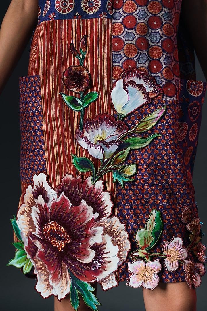 Multi-Colored Cotton Poplin Printed & Embroidered Cocktail Dress by Rajdeep Ranawat at Pernia's Pop Up Shop