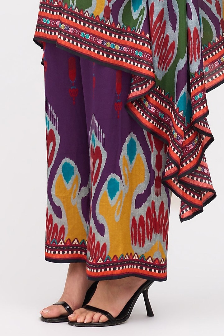 Purple Silk Printed Draped Tunic Set by Rajdeep Ranawat at Pernia's Pop Up Shop