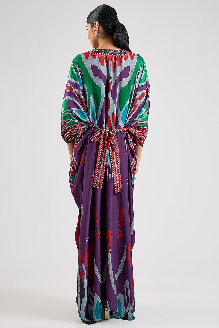 Purple Bemberg Crepe Embroidered Boxy Kaftan by Rajdeep Ranawat at Pernia's Pop Up Shop