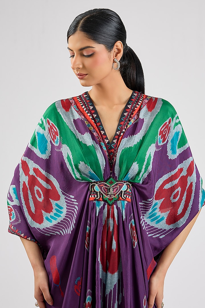 Purple Bemberg Crepe Embroidered Boxy Kaftan by Rajdeep Ranawat at Pernia's Pop Up Shop