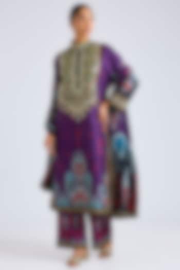 Purple Dupion Silk Printed Kurta Set by Rajdeep Ranawat at Pernia's Pop Up Shop