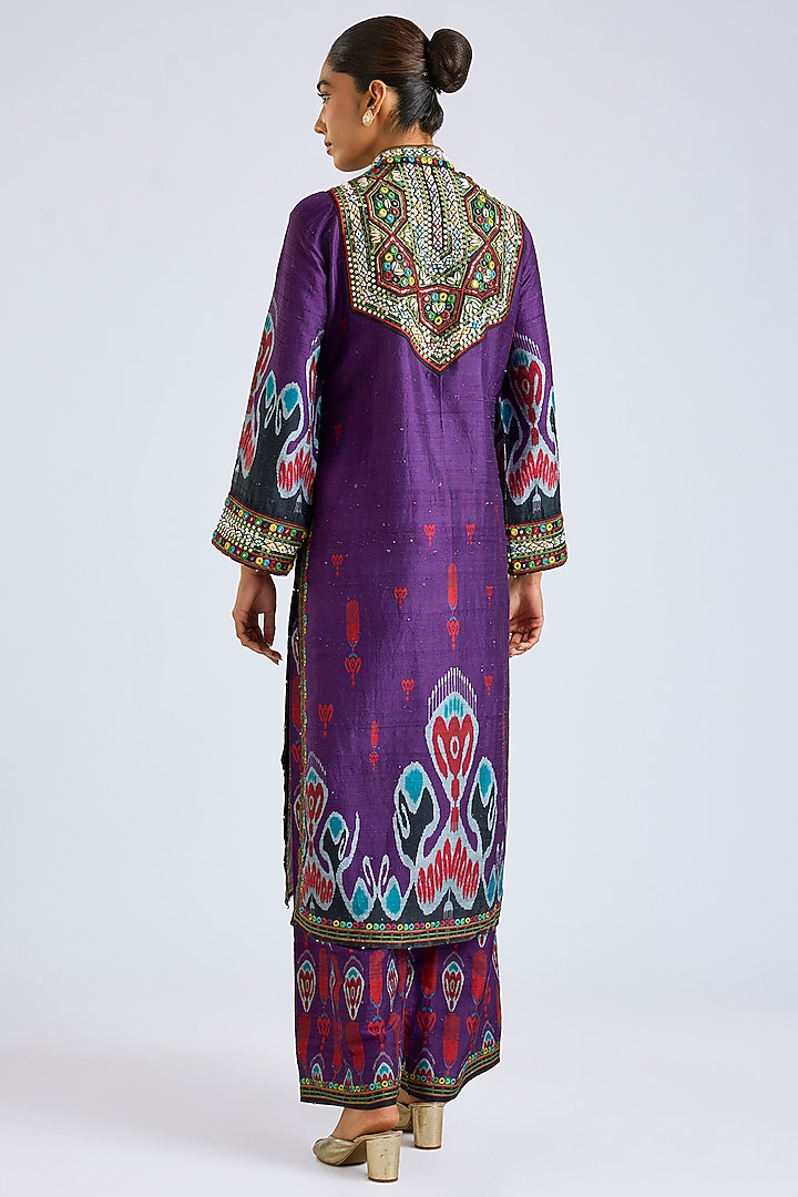 Purple Silk Dupion Printed Kurta Set by Rajdeep Ranawat at Pernia's Pop Up Shop