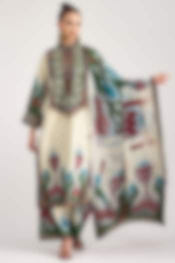 Eggshell Silk Embroidered & Printed Kurta Set by Rajdeep Ranawat at Pernia's Pop Up Shop