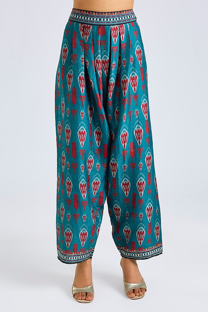 Turquoise Silk Dupion Printed Kurta Set by Rajdeep Ranawat at Pernia's Pop Up Shop