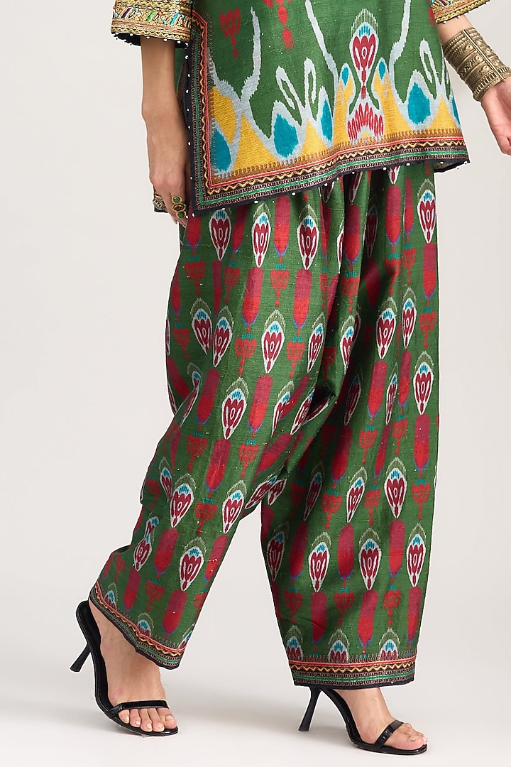 Emerald Green Dupion Silk Printed Tunic Set by Rajdeep Ranawat at Pernia's Pop Up Shop