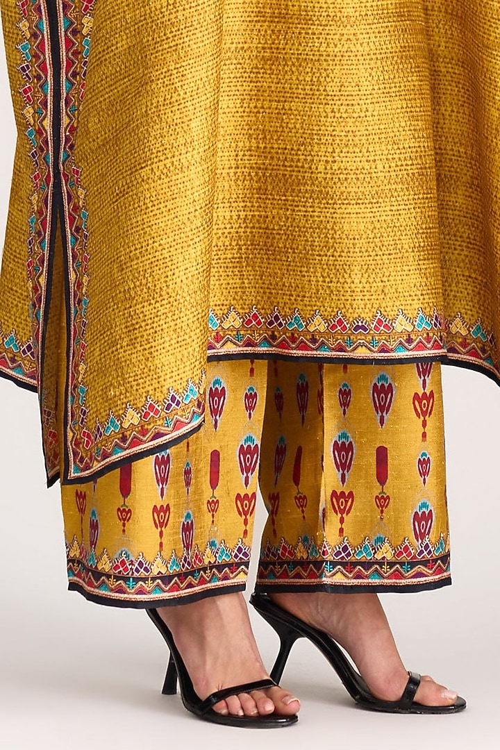 Mustard Silk Dupion Embroidered Kaftan by Rajdeep Ranawat at Pernia's Pop Up Shop