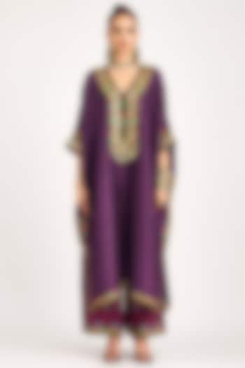 Purple Silk Dupion Embroidered Kaftan by Rajdeep Ranawat at Pernia's Pop Up Shop