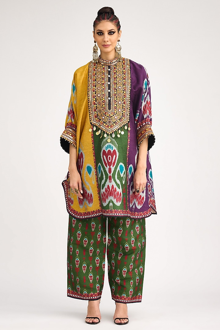 Multi-Colored Silk Dupion Printed Tunic Set by Rajdeep Ranawat at Pernia's Pop Up Shop