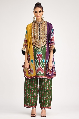 Multi-Colored Silk Dupion Printed Tunic Set by Rajdeep Ranawat