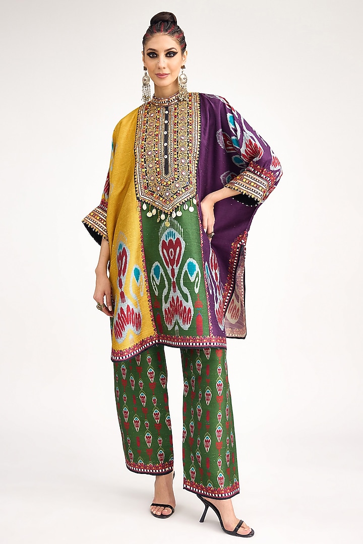 Multi-Colored Silk Dupion Printed Tunic Set by Rajdeep Ranawat at Pernia's Pop Up Shop