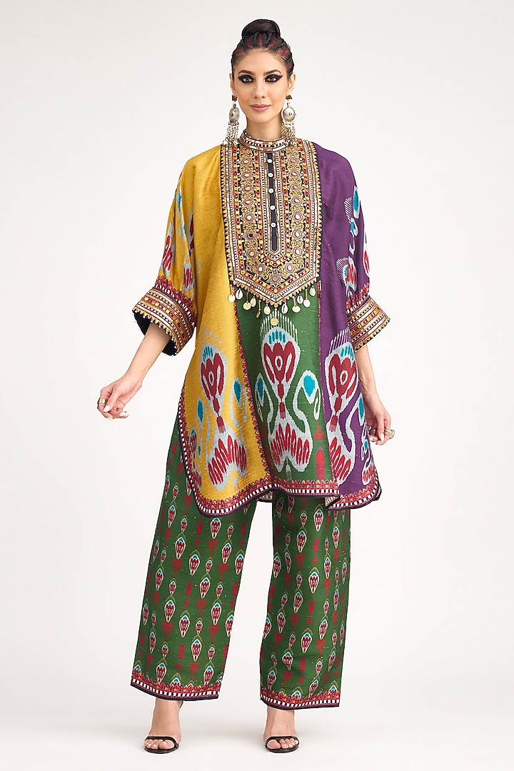 Multi-Colored Silk Dupion Printed Tunic Set by Rajdeep Ranawat at Pernia's Pop Up Shop