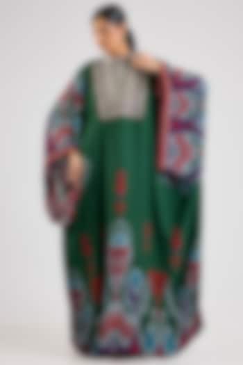 Emerald Bemberg Crepe Kaftan by Rajdeep Ranawat at Pernia's Pop Up Shop