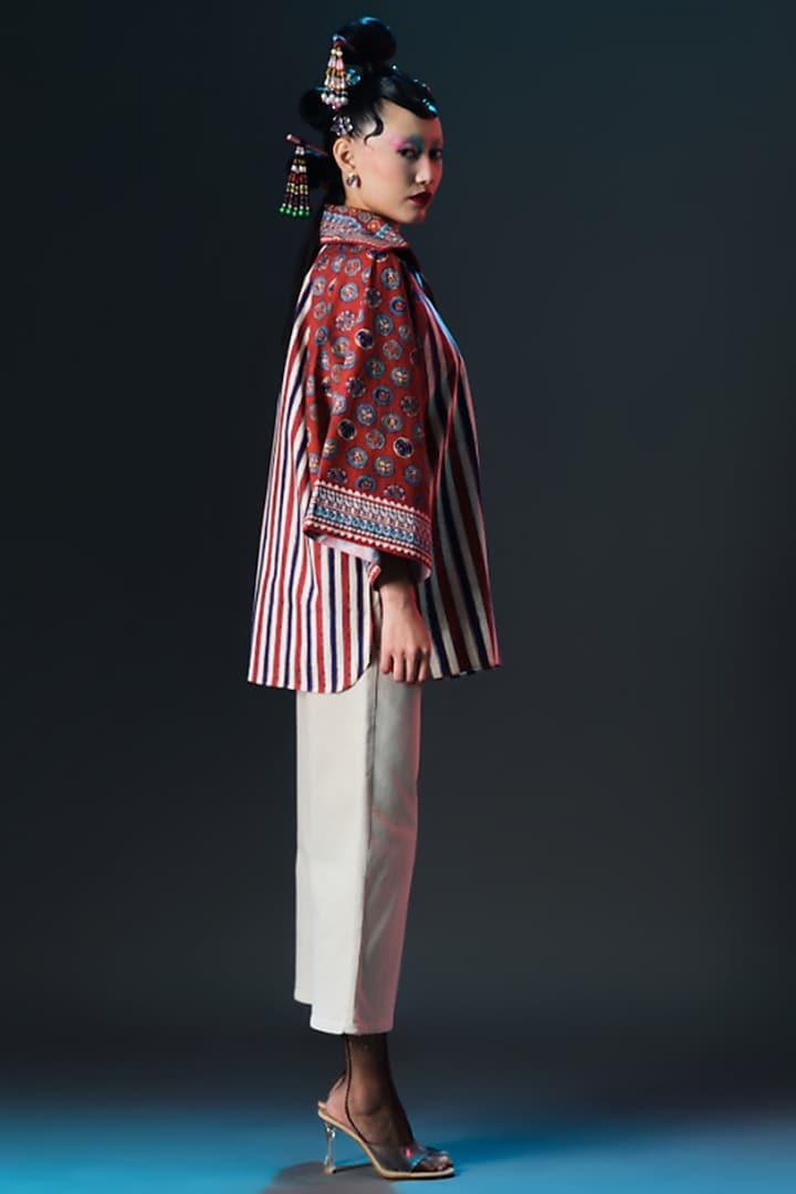 Multi-Colored Cotton Poplin Printed & Embroidered Tunic by Rajdeep Ranawat at Pernia's Pop Up Shop