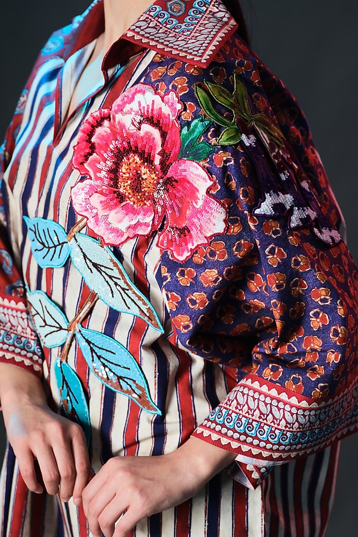 Multi-Colored Cotton Poplin Printed & Embroidered Tunic by Rajdeep Ranawat at Pernia's Pop Up Shop