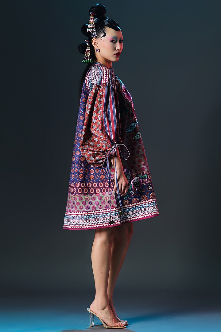 Multi-Colored Cotton Poplin Printed & Embroidered Kaftan by Rajdeep Ranawat at Pernia's Pop Up Shop