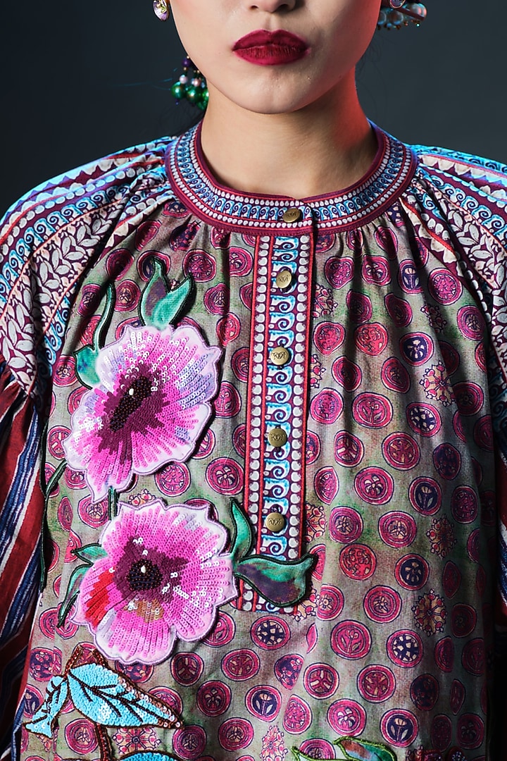 Multi-Colored Cotton Poplin Printed & Embroidered Kaftan by Rajdeep Ranawat at Pernia's Pop Up Shop