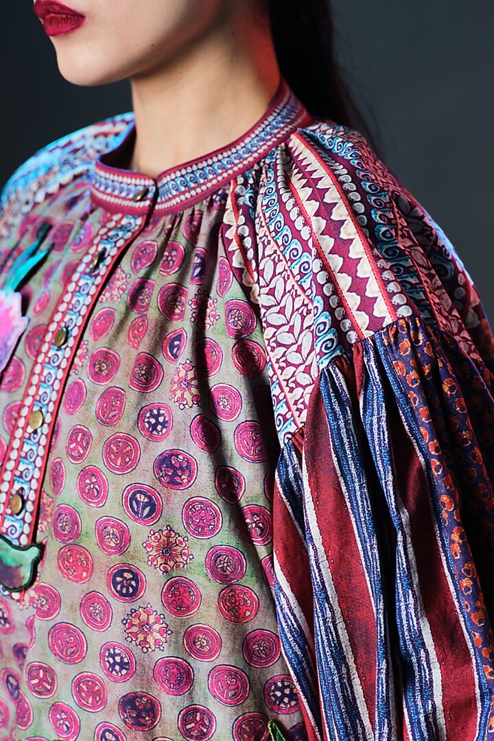 Multi-Colored Cotton Poplin Printed & Embroidered Kaftan by Rajdeep Ranawat at Pernia's Pop Up Shop