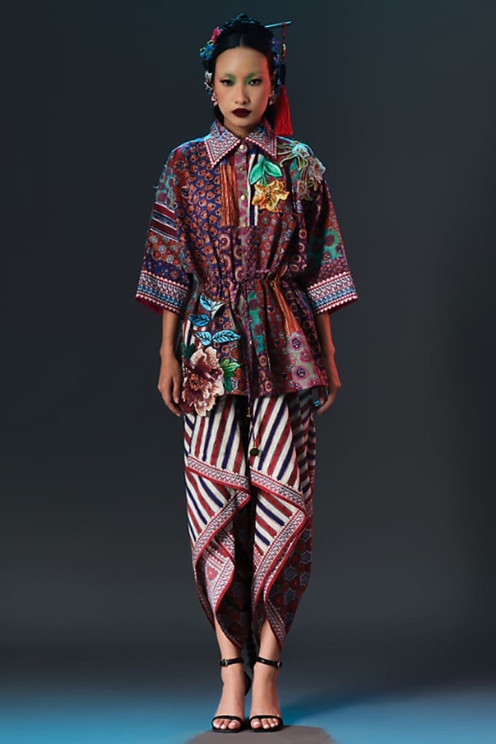 Multi-Colored Cotton Poplin Printed & Embroidered Tunic by Rajdeep Ranawat at Pernia's Pop Up Shop