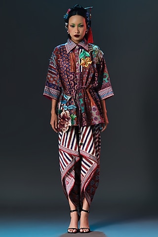 Multi-Colored Cotton Poplin Printed & Embroidered Tunic by Rajdeep Ranawat