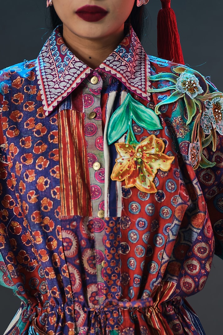 Multi-Colored Cotton Poplin Printed & Embroidered Tunic by Rajdeep Ranawat at Pernia's Pop Up Shop
