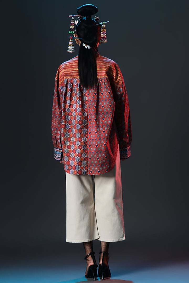 Multi-Colored Cotton Poplin Printed & Embroidered Shirt by Rajdeep Ranawat at Pernia's Pop Up Shop