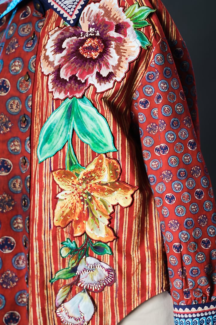 Multi-Colored Cotton Poplin Printed & Embroidered Shirt by Rajdeep Ranawat at Pernia's Pop Up Shop