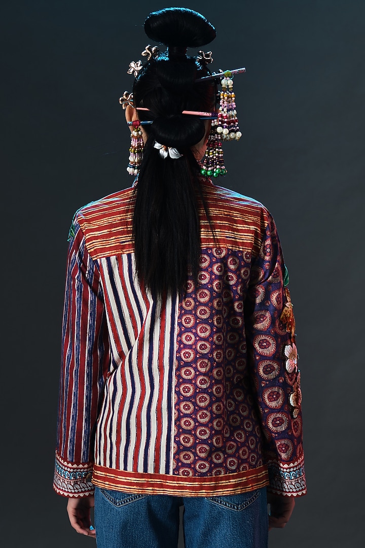 Multi-Colored Cotton Poplin Printed & Embroidered Jacket by Rajdeep Ranawat at Pernia's Pop Up Shop