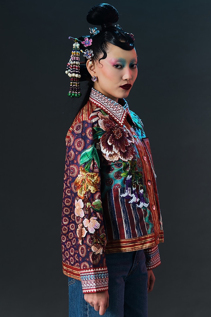 Multi-Colored Cotton Poplin Printed & Embroidered Jacket by Rajdeep Ranawat at Pernia's Pop Up Shop
