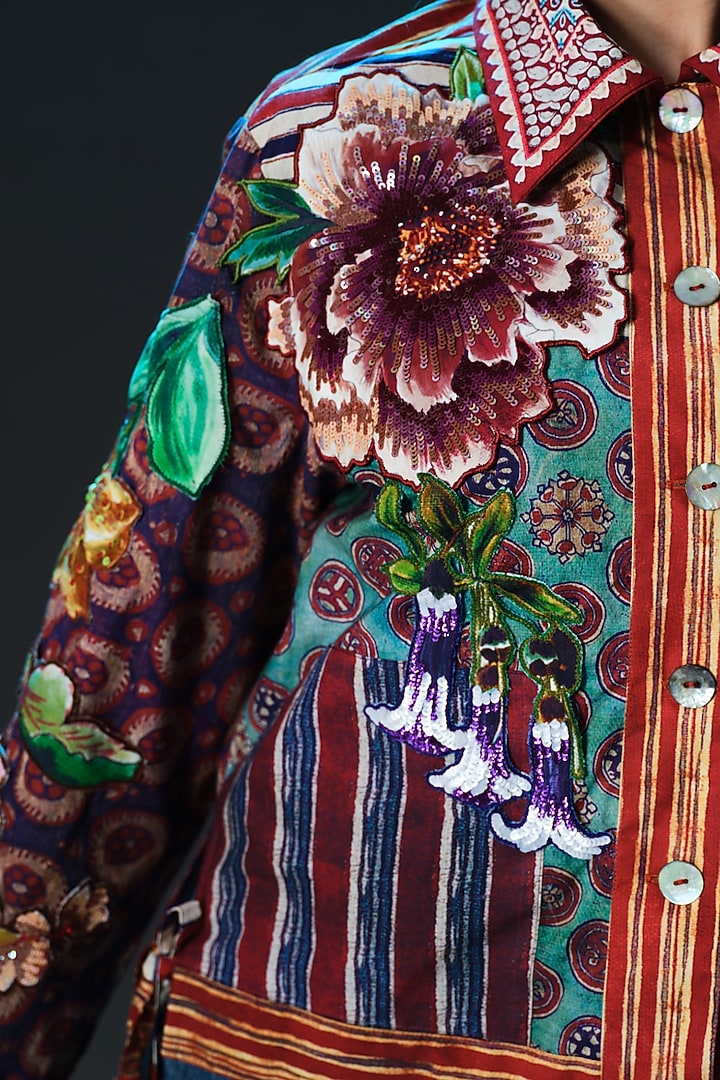 Multi-Colored Cotton Poplin Printed & Embroidered Jacket by Rajdeep Ranawat at Pernia's Pop Up Shop