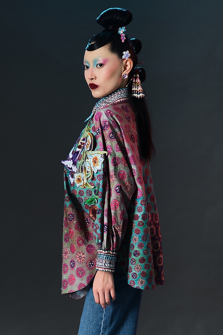 Multi-Colored Cotton Poplin Printed & Embroidered Shirt by Rajdeep Ranawat at Pernia's Pop Up Shop