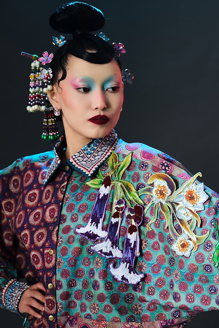 Multi-Colored Cotton Poplin Printed & Embroidered Shirt by Rajdeep Ranawat at Pernia's Pop Up Shop