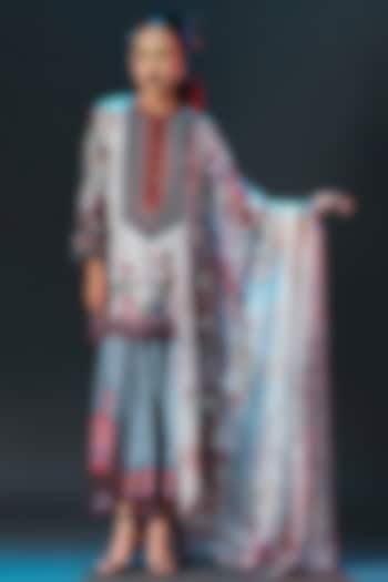 Beige Silk Printed & Embroidered Kurta by Rajdeep Ranawat at Pernia's Pop Up Shop