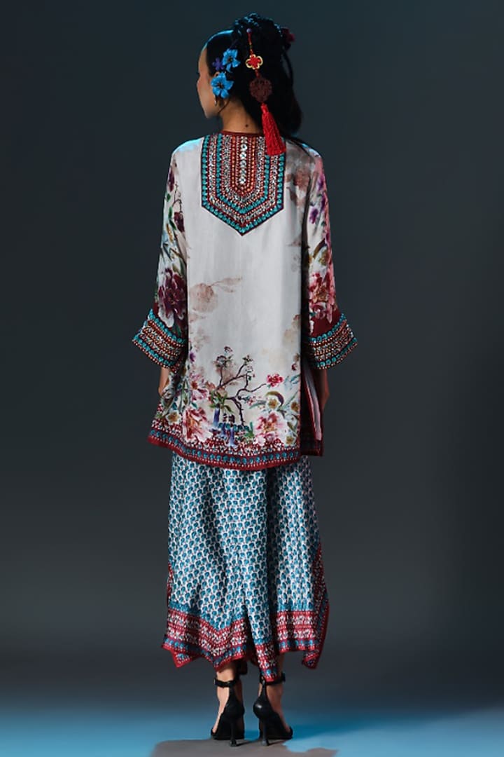 Beige Silk Printed & Embroidered Kurta by Rajdeep Ranawat at Pernia's Pop Up Shop