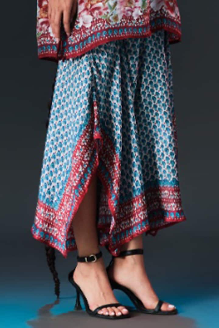 Beige Modal Satin Printed Skirt by Rajdeep Ranawat at Pernia's Pop Up Shop
