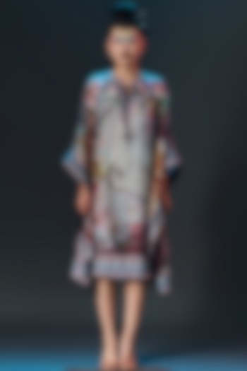 Beige Silk Printed Poncho Kaftan Tunic by Rajdeep Ranawat at Pernia's Pop Up Shop