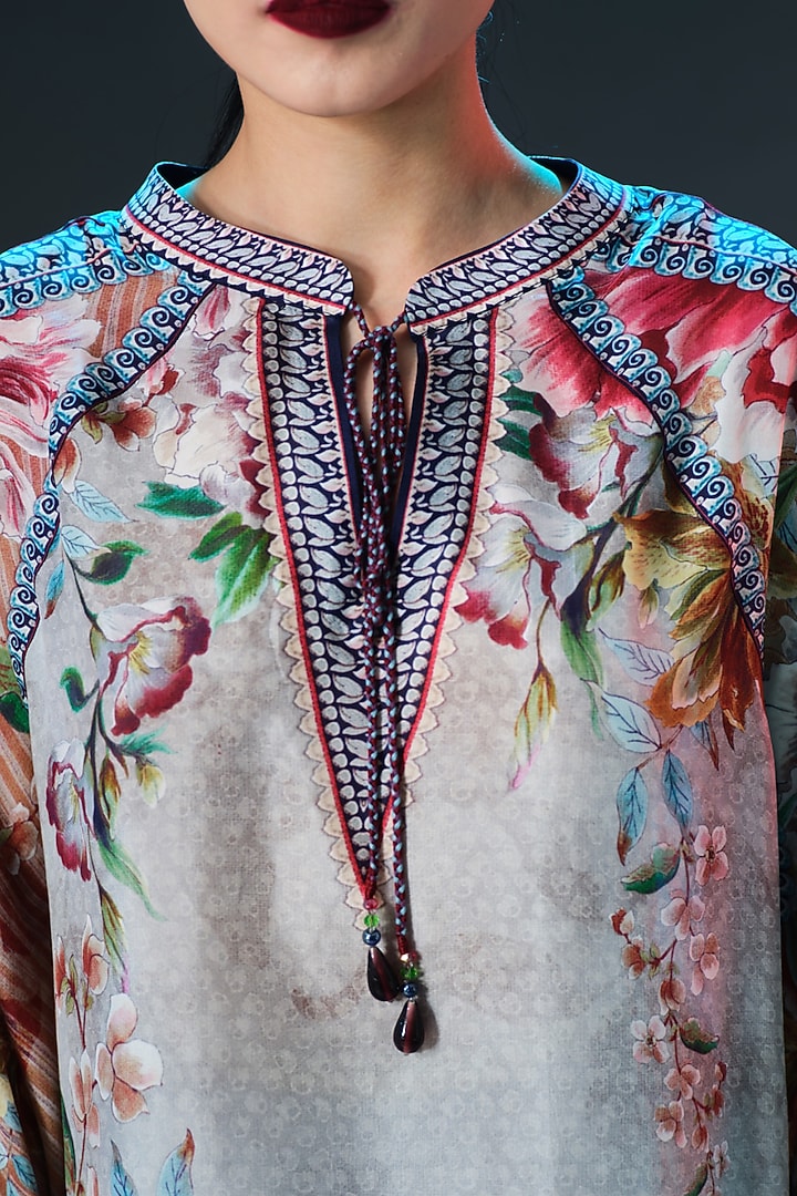 Beige Silk Printed Poncho Kaftan Tunic by Rajdeep Ranawat at Pernia's Pop Up Shop