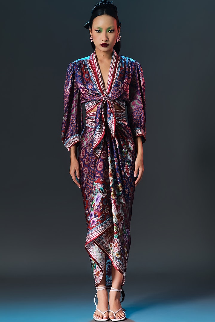 Multi-Colored Poly Satin Printed Crop Top by Rajdeep Ranawat at Pernia's Pop Up Shop