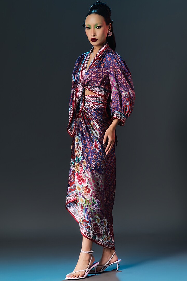 Multi-Colored Poly Satin Printed Crop Top by Rajdeep Ranawat at Pernia's Pop Up Shop