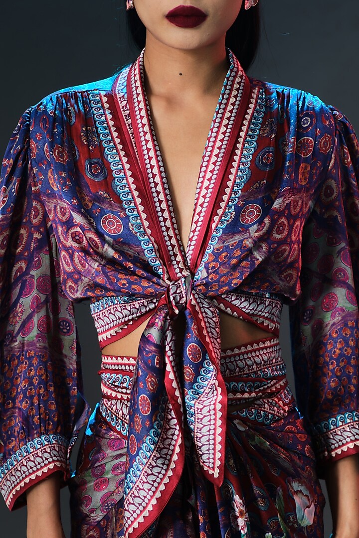 Multi-Colored Poly Satin Printed Crop Top by Rajdeep Ranawat at Pernia's Pop Up Shop