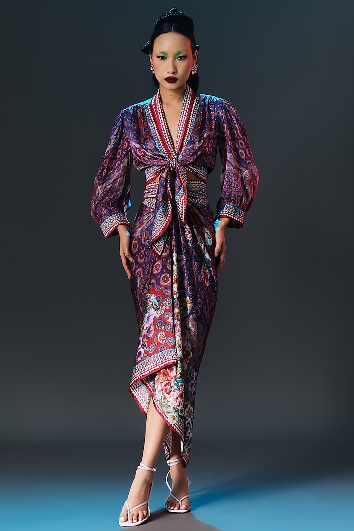 Multi-Colored Modal Satin Printed Skirt by Rajdeep Ranawat at Pernia's Pop Up Shop