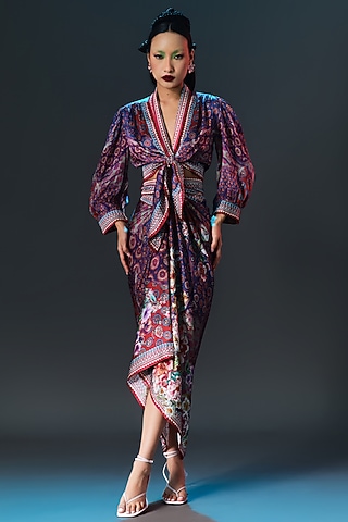 Multi-Colored Modal Satin Printed Skirt by Rajdeep Ranawat