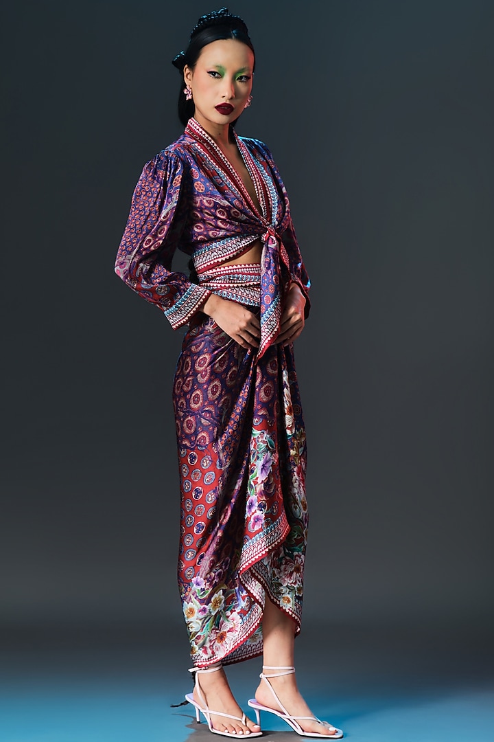 Multi-Colored Modal Satin Printed Skirt by Rajdeep Ranawat at Pernia's Pop Up Shop