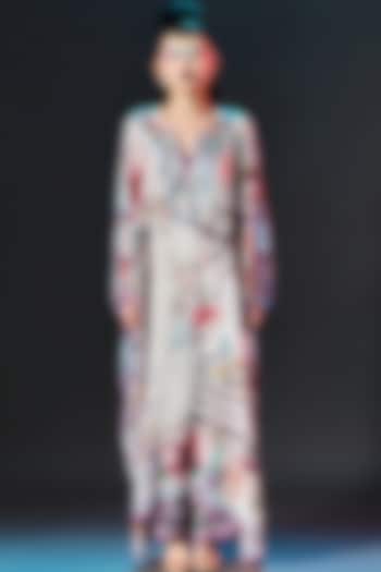 Beige Silk Printed Kaftan by Rajdeep Ranawat at Pernia's Pop Up Shop