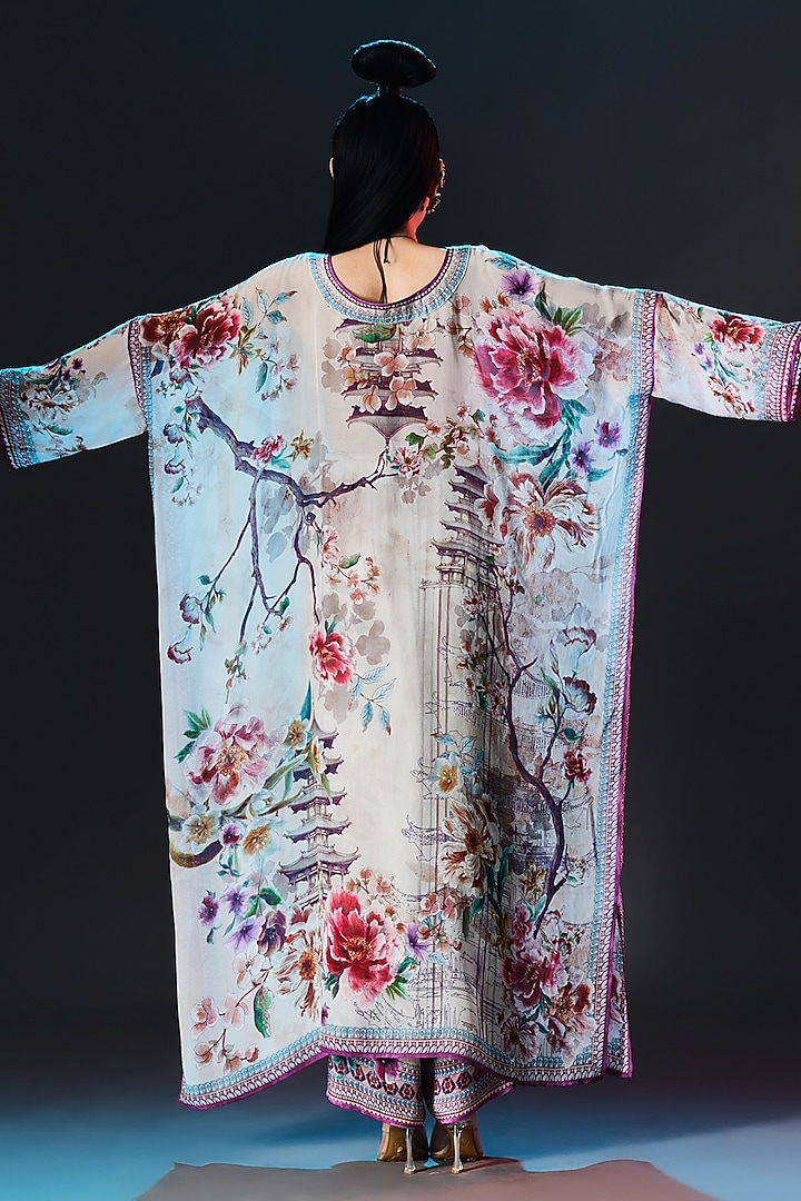 Beige Silk Printed Kaftan by Rajdeep Ranawat at Pernia's Pop Up Shop
