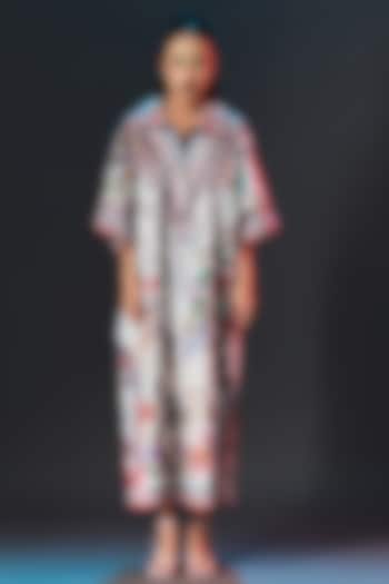 Beige Cotton Poplin Printed Kaftan by Rajdeep Ranawat at Pernia's Pop Up Shop