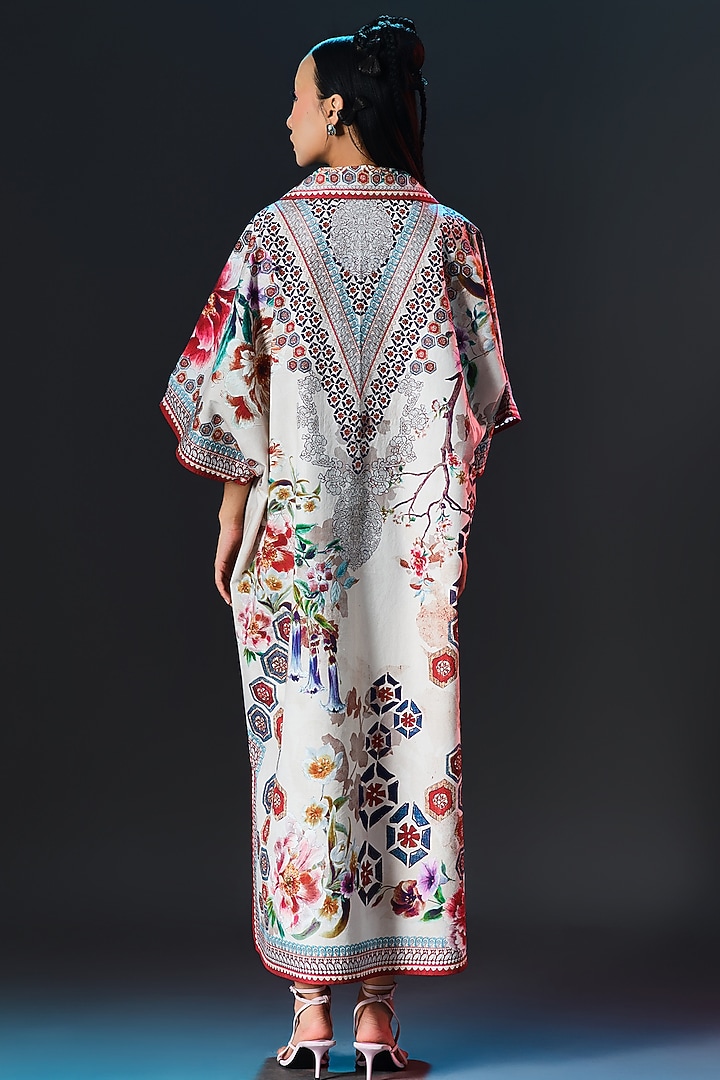 Beige Cotton Poplin Printed Kaftan by Rajdeep Ranawat at Pernia's Pop Up Shop